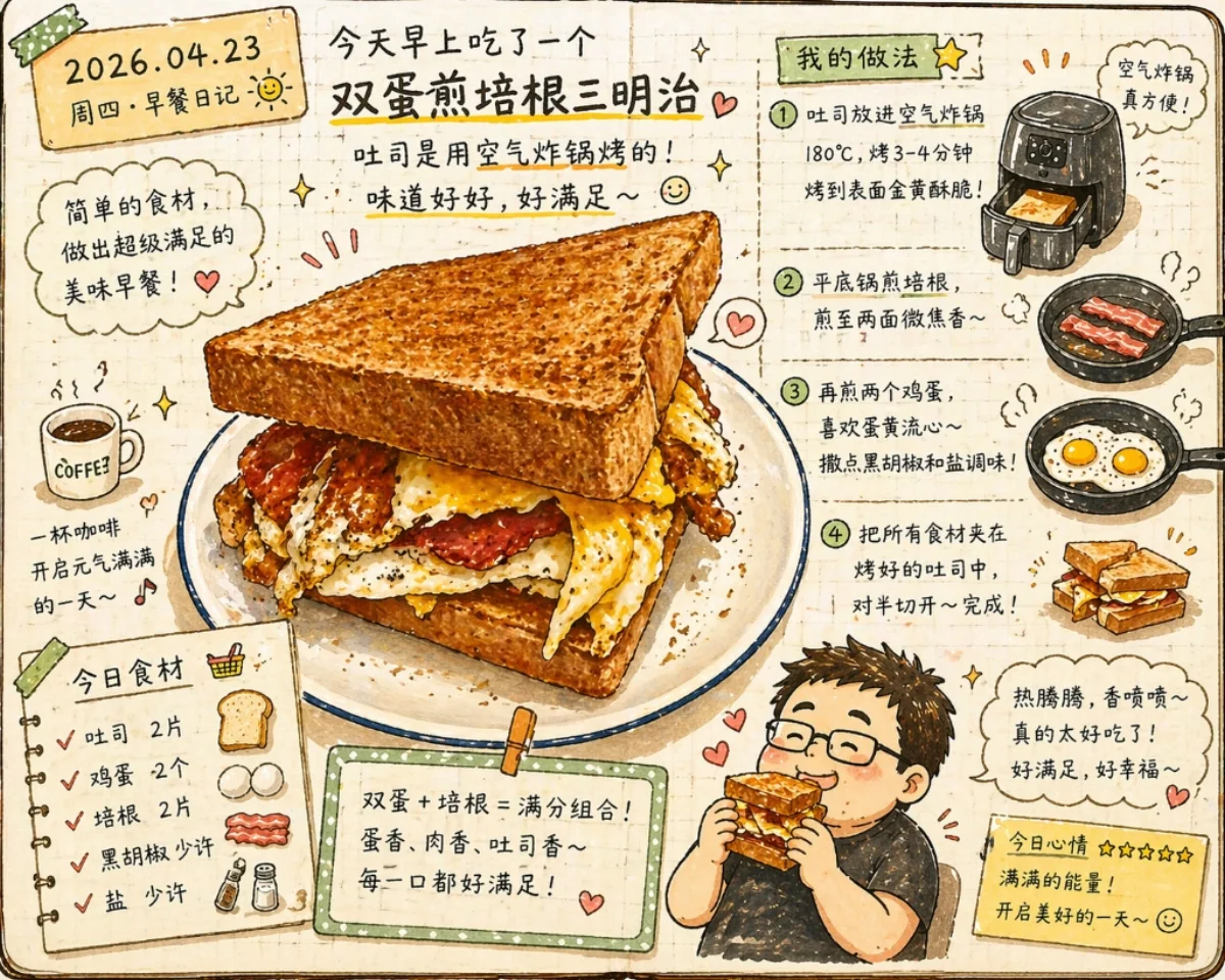 Generated illustrated breakfast journal page from the same official showcase