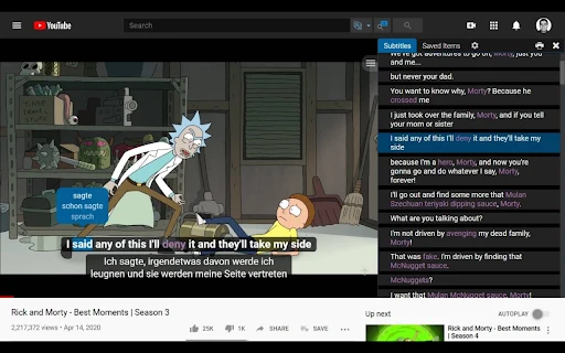 Language Reactor’s official listing demonstrates the desktop YouTube workflow, with the transcript beside the player. This is a browser extension example, not a native iPhone app.